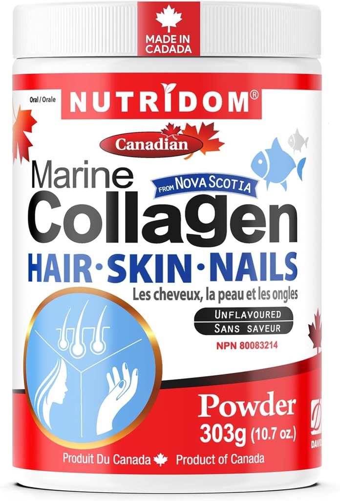 Nutridom Hydrolyzed Marine Collagen, Toz, Wild-Caught from Nova-Scotia, Supports Hair, Skin & Nails, Non-GMO, Free of Gluten, Soy & Dairy (303 g)