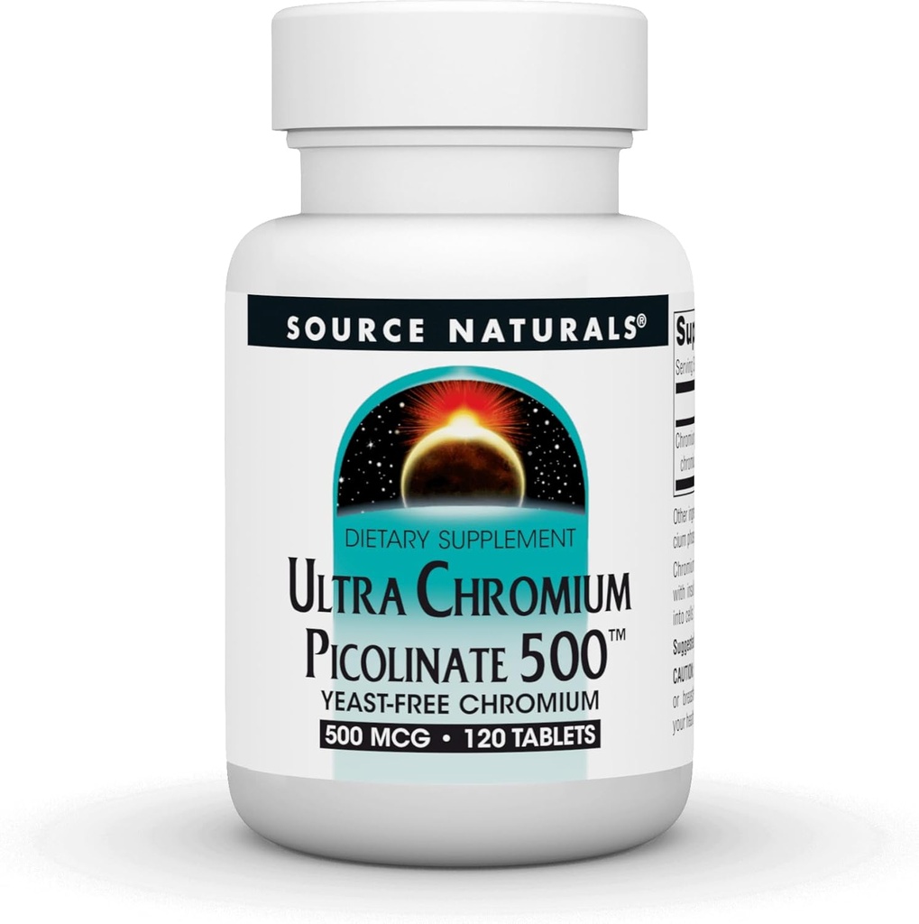 Source Naturals Ultra Chromium Picolinate 500 Yeast- FreeChromium, συμπλήρωμα διατροφής χορτοφάγων, 500 mcg - 120 δισκία