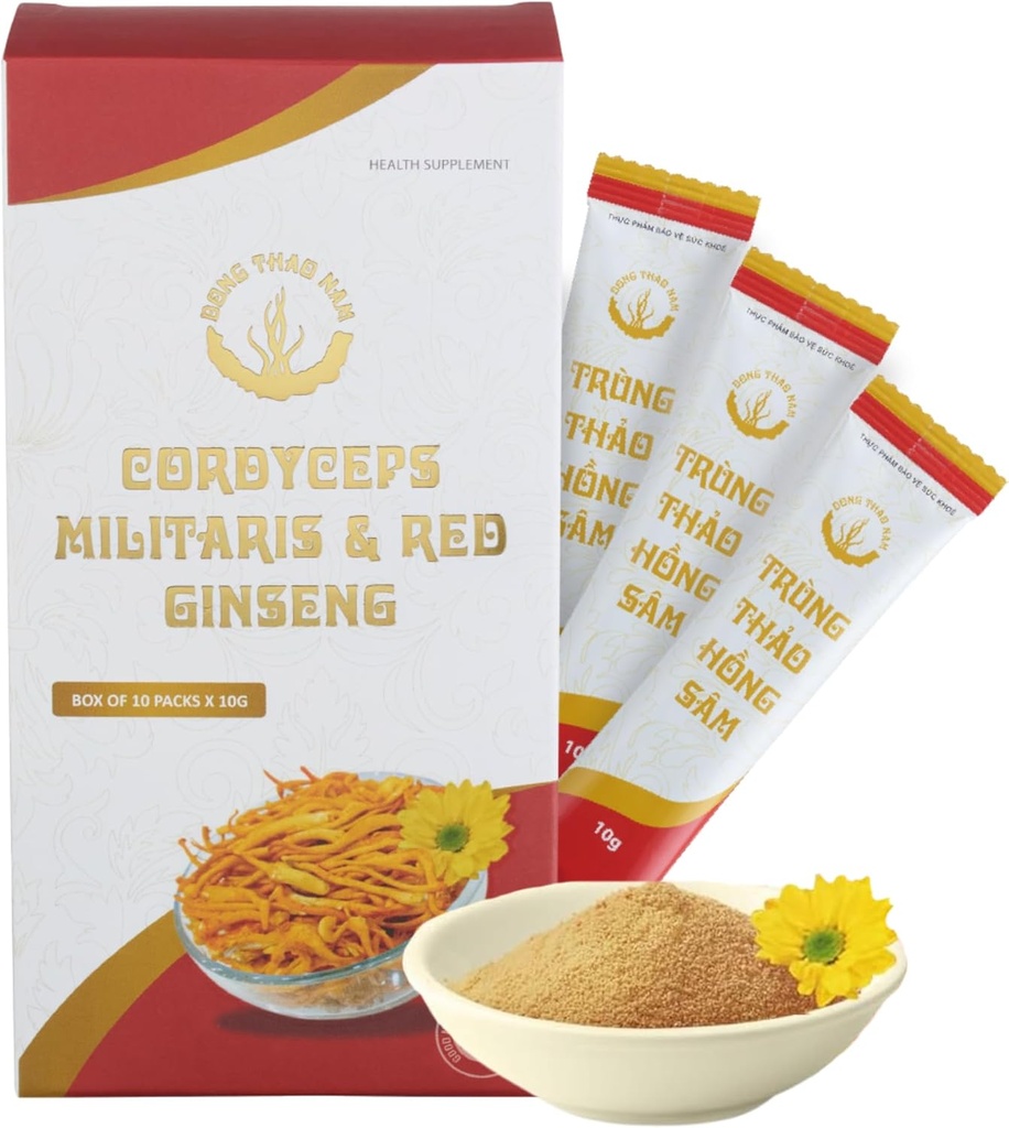 Dong Thao NAM - Organik Red BTC ve Cordyceps Toz, 1 Herbal Extract, Arts Alertness, Arts Energy'yi arttırır ve Fatigue'yi azaltır, Caffeine Free, 10 Paket