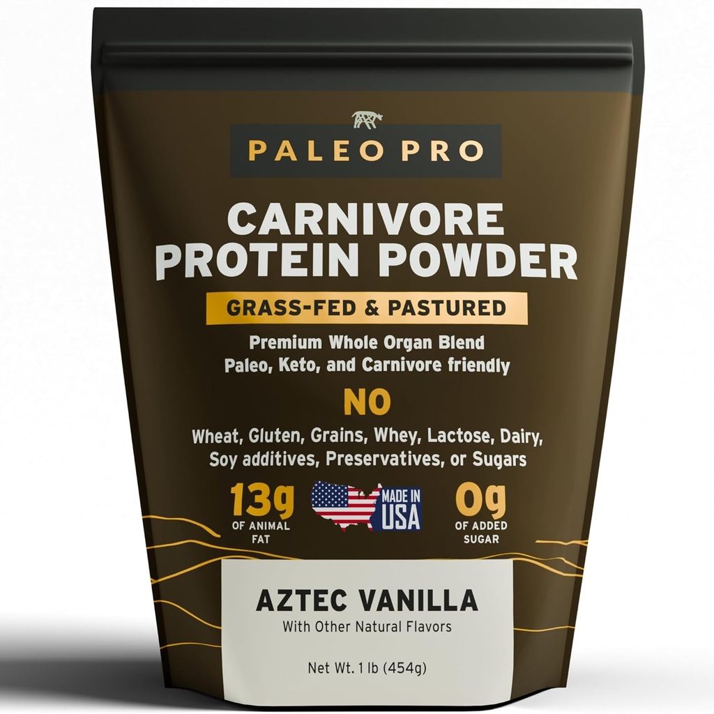 PaleoPro Carnivore Tamam (Aztec Vanilla) Pastured & Cage-Free protein, Grass-Fed Beef Tallow, Beef Organları | No Sugar, Soy, Pets veya Net Carbs | Gluten Free Paleo & Keto Macros (15 hizmet)