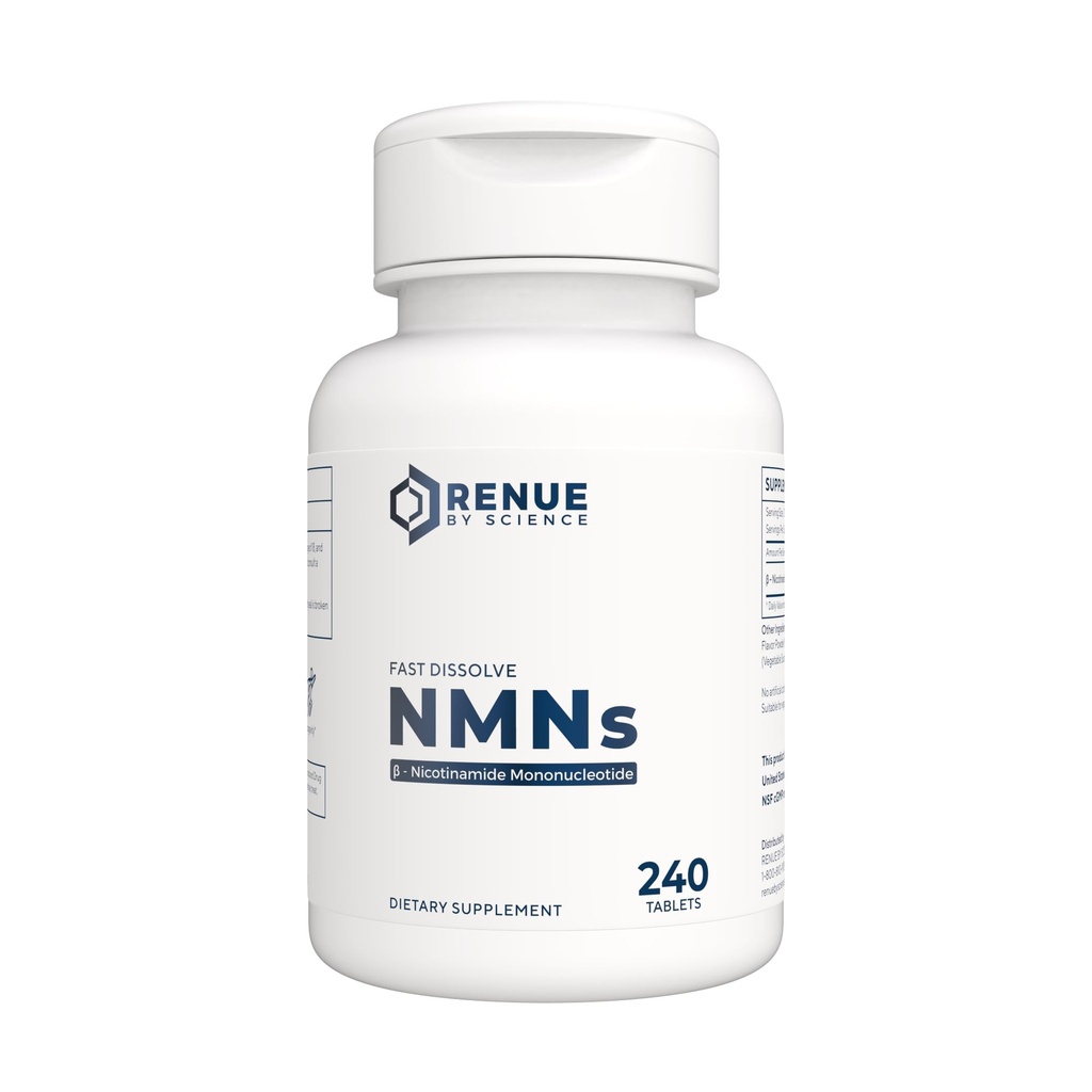Renue By Science NMN Supplement | 240 Chewable Vegetarian Tablets - 250mg Nicotinamide Mononucleotide per Serving | Lemon Flavour - Manufactured in the USA Third-Party Tested