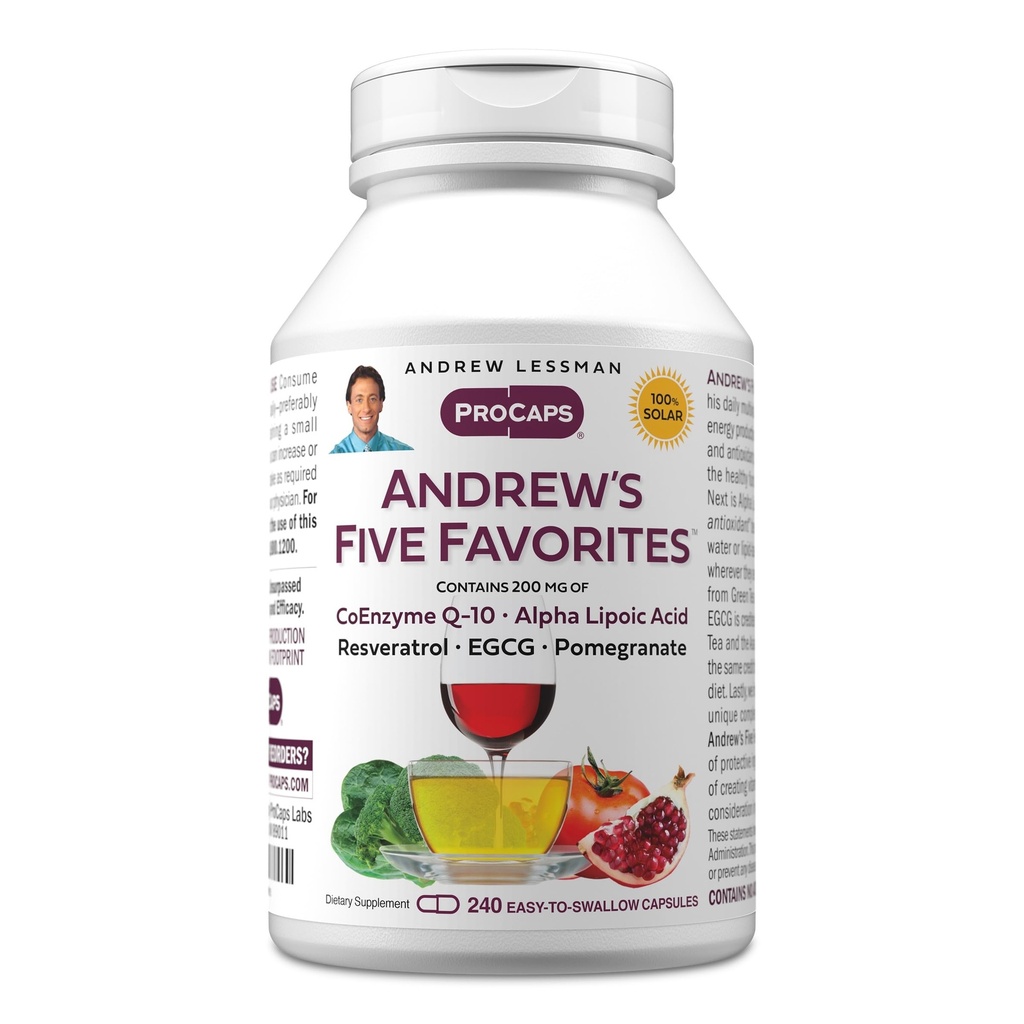 ANDREW LESSMAN Andrew's Five Favorites 240 Capsules - Her bir Coenzyme Q-10, Resveratrol, EGCG, Pomegranate ve Alfa Lipoic Asit, Güçlü Anti-Oxidant Desteği, Hiçbir Katkı