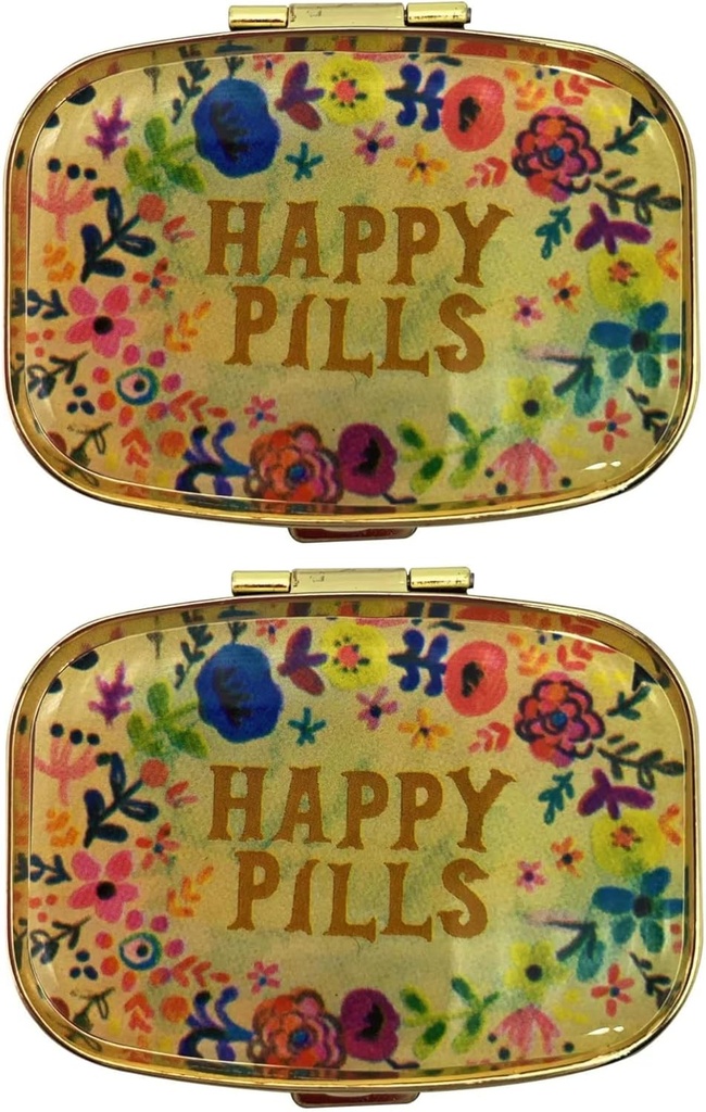 2 Rolls of Cute Pill Cases Travel Friendly Portable Compact Metal Pill Organizer Pill Box to Hold Vitamins/Tylenol/Fish Oil/Supplements/Meds/Tablet for Purse/Pocket (Happy Pills)