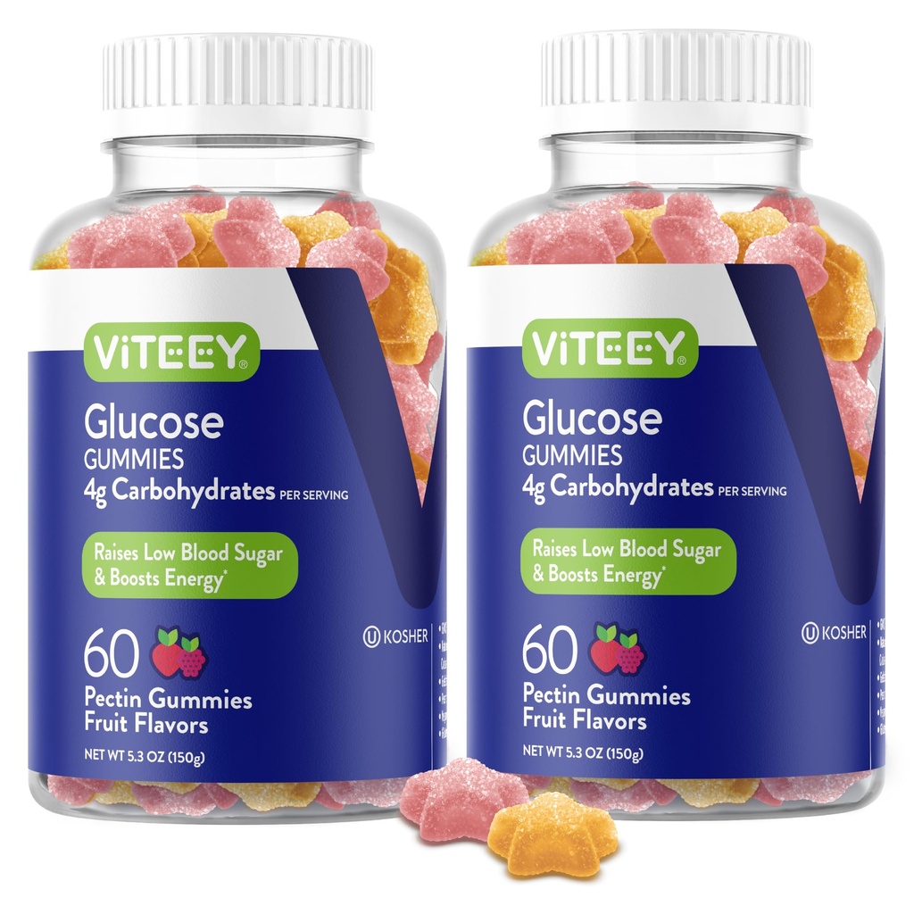 Viteey Glucose Gummies - 4g of Carbohidratlar - Glucose Tabletlerine Alternatif - Enerji ve Kan Şeker Desteği - Vegan, Gluten Free, Gelatin Free - 120 Kont