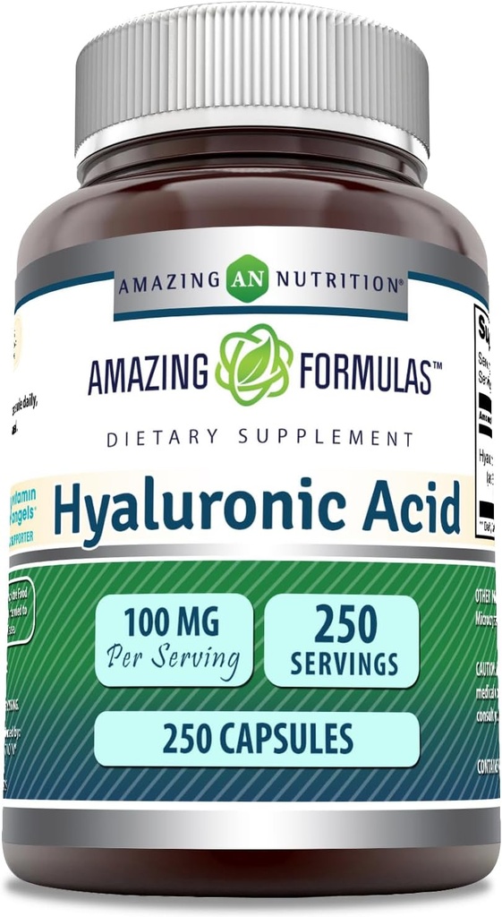 Amazing Formulas Hyaluronic Acid 100mg 250 Capsules Supplement | Non GMO | Gluten Free | Made in USA