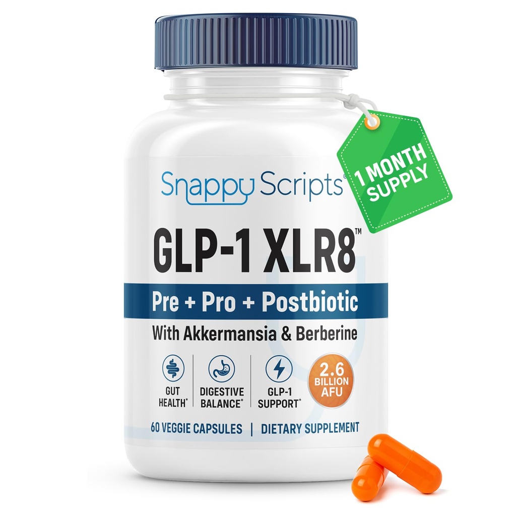 GLP-1 XLR8 Supplement for Weight Loss, Digestion, Constipation, Bloating Relief with Akkermansia 2.6 Billion AFU Live Prebiotic Probiotic Postbiotic Gut Health + Berberine for Women Men 60 Capsules