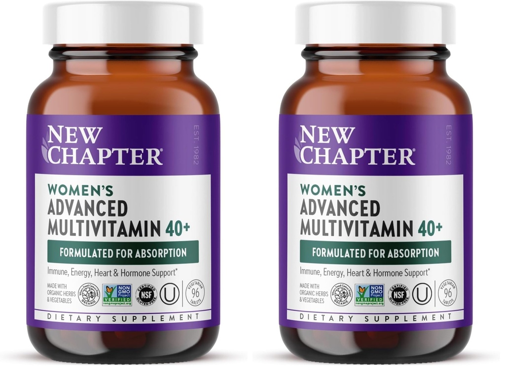 New Chapter Women's Multivitamin 40+ Advanced Formula for Heart,Hormone,Immune&Energy Support,Higher Levels of Whole-Food Fermented B Vitamins +D3,Made Organic Non-GMO Ingredients,96 Count (Pack of 2)