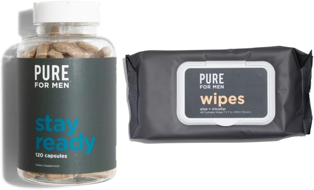 Καθαρό για τους άνδρες αρχικό Vegan Καθαριότητα Fiber συμπλήρωμα, 120 κάψουλες, Eco-υπεύθυνη Μείνετε έτοιμοι μαντηλάκια με Micellar και Aloe (48 κόμης)