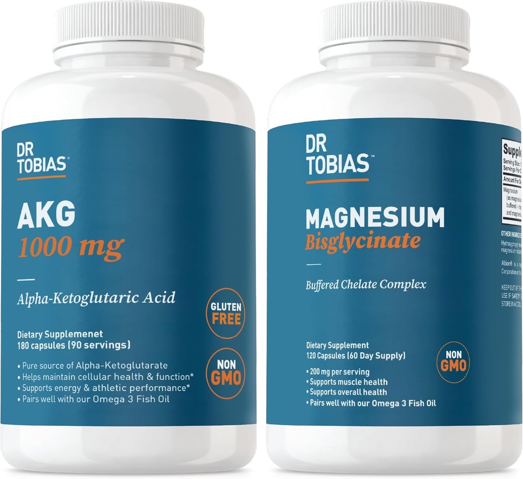 Dr. Tobias AKG Supplement & Magnezyum Bisglycinate - Enerji Seviyelerini Destekleyin, Kas, Nerve & Bone Health with High-Abpole Magnezyum and Bio available AKG, Vegan, Non-GMOMOlycinate - Support Energy Levels, Muscle, Nerve & Bone Health with High-Ab component and Bio available AKG, Vegan, Non-GMOMOMOly