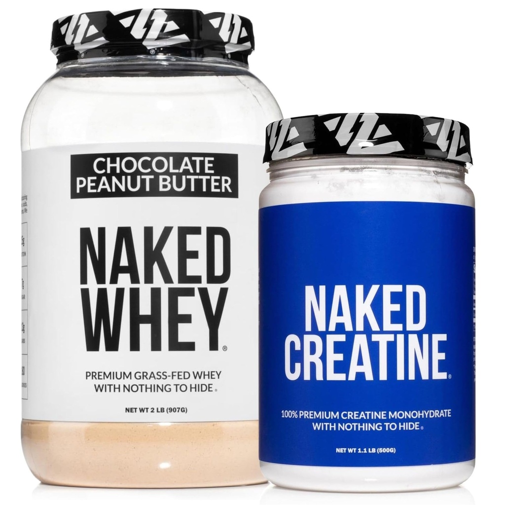 NAKED Whey Chocolate Peanut Butter Protein Toz (21 Hizmet) + Pure Micronized Kretine Monohidrat 500g (100 Hizmet) – Grass-Fed; Bulk; Non-GMO; Gluten Free; Soy Free;