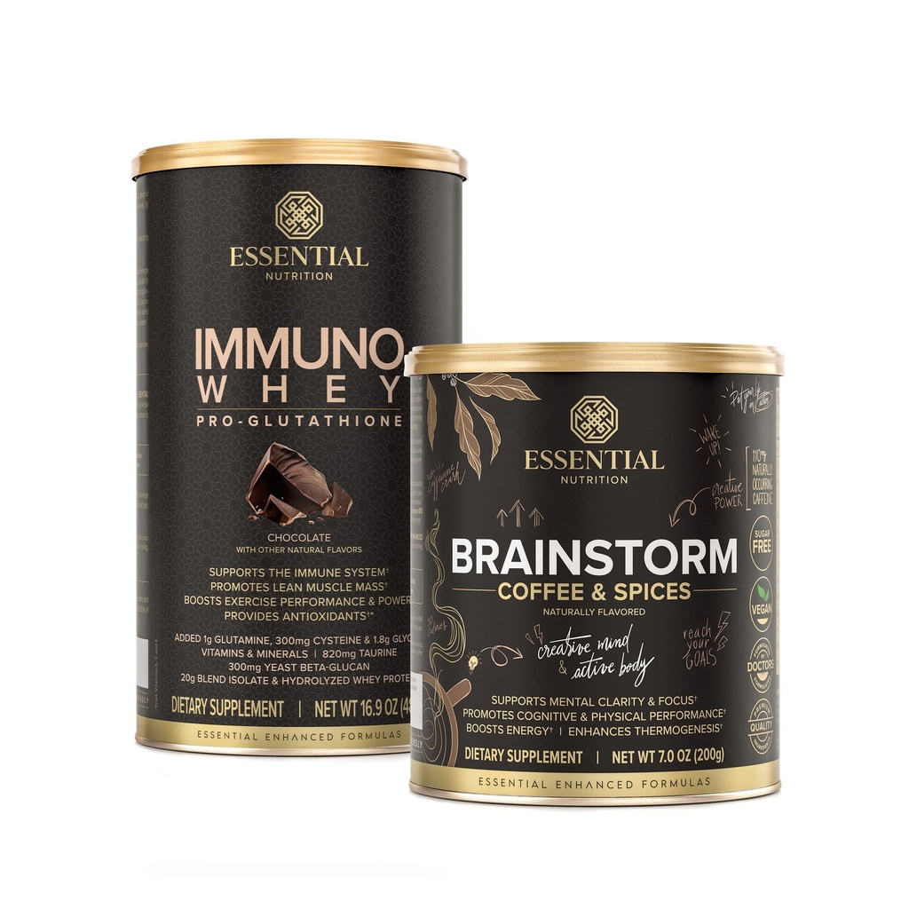 Immuno Whey Protein + Brainstorm Functional Coffee Bundle – 18g Protein, Amino Acids & Glutathione Support + Focus, Clarity & Energy Boost – Keto Friendly, Sugar Free – Chocolate & Spices