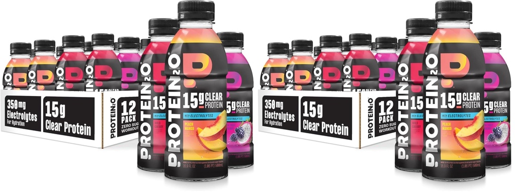 Protein2o Hydration Drink - 2-in-1 Liquid Clear Whey Protein Isolate and Electrolyte Drink - 15g Protein, Vitamins B5, B6 - Post-Workout Recovery - 16.9 Fl Oz - Flavor Fusion Variety,(Pack of 24)