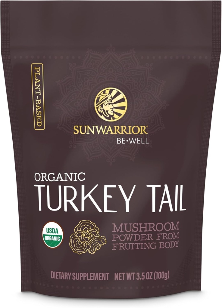 Sunwarrior Organik Türkiye Tail Mushroom Toz | Türkiye Mushroom Immune Support | Microbiome Gut Health Support | 50 100g Pouch | Be Well