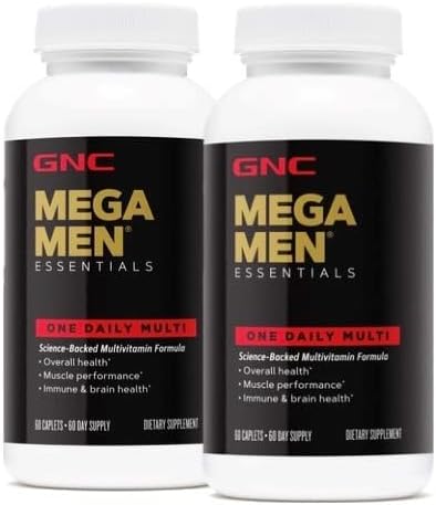 GNC Mega Men Essentials One Daily Multivitamin | Destekler Genel Sağlık ve Kas Performansı | Twin Pack (2 x 60 Count)