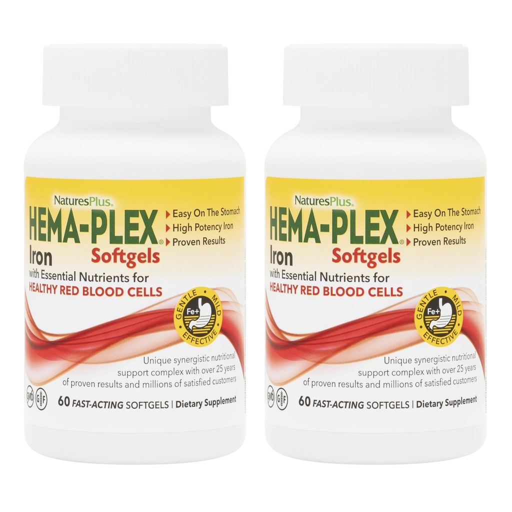 NaturesPlus Hema-Plex Iron - 60 Hızlı Teklifler - 2 Pack - 85 mg Demir + C & Bioflavonoyaklar Sağlıklı Kırmızı Kan Hücreleri için - Vegan, Gluten Free - 40 Toplam Hizmetler