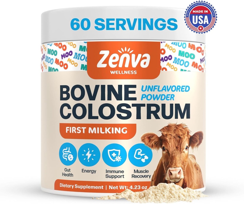Colostrum Supplement Bovine Colostrum for Humans 100% Pure Grass Fed, Supergut Health & Immune Support, 50% IgG, Unflavored, Calostro Bovino para Yetişkinos Organiko 60 servisler Toz
