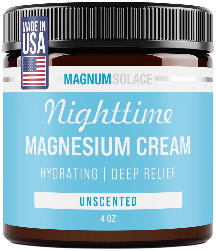 Magnum Solace Magnezyum Lotion – Hydrating Nighttime Cream Legs, Arms or Chest - Topical Chloride USA Made and Safe for Kids (Unscented)