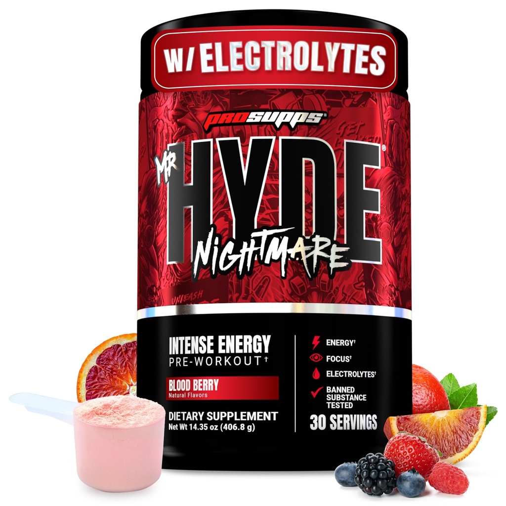 ProSupps Mr. Hyde Nightmare Pre Workout Powder with Caffeine & Beta Alanine - Preworkout for Intense Energy, Mental Focus & Performance - Gym & Fitness Supplements (Blood Berry, 30 Servings)