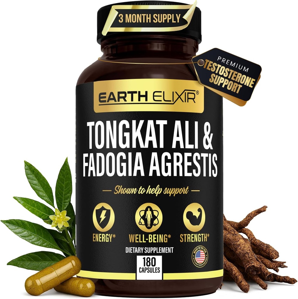 Dünya Elixir Fadogia Agrestis & Tongkat Ali for Men & Woman – Natural testosteron Supplement for Men - Amerika Birleşik Devletleri ve 3. Parti Test Edildi - Güçlü, Enerji ve Yaşam - Longjack - 3 Ay Supply