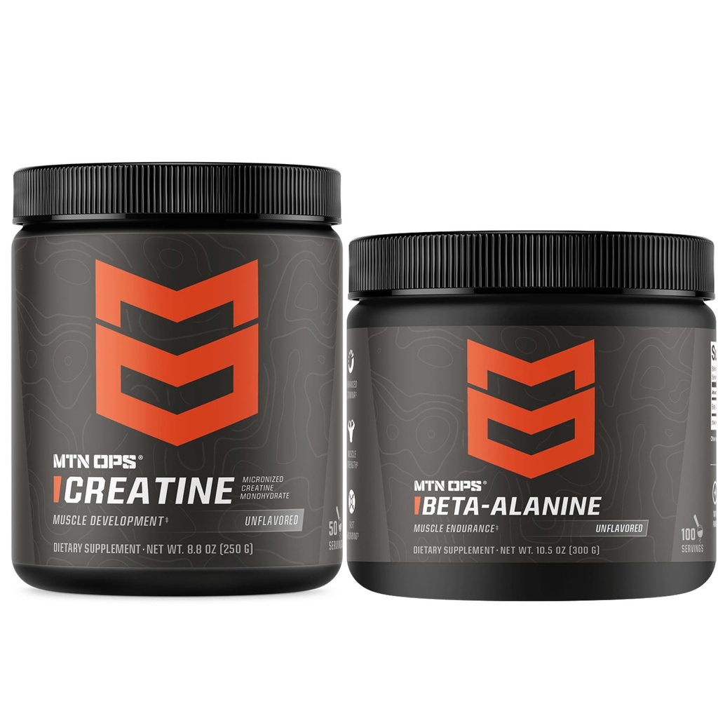 MTN OPS Creatine Monohydrate & Beta Alanine Performance Stack – Υποστήριξη δύναμης και μυϊκής αντοχής – Preworkout & Training Recovery Bundle