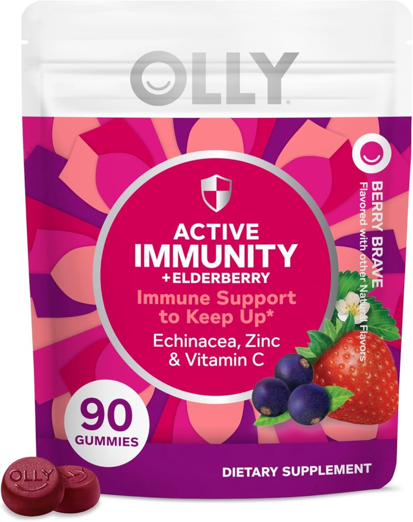 OLLY Immunity Gummy, Immune Support, Elderberry, çinko, C vitamini, Tamam, Berry - 90 Count