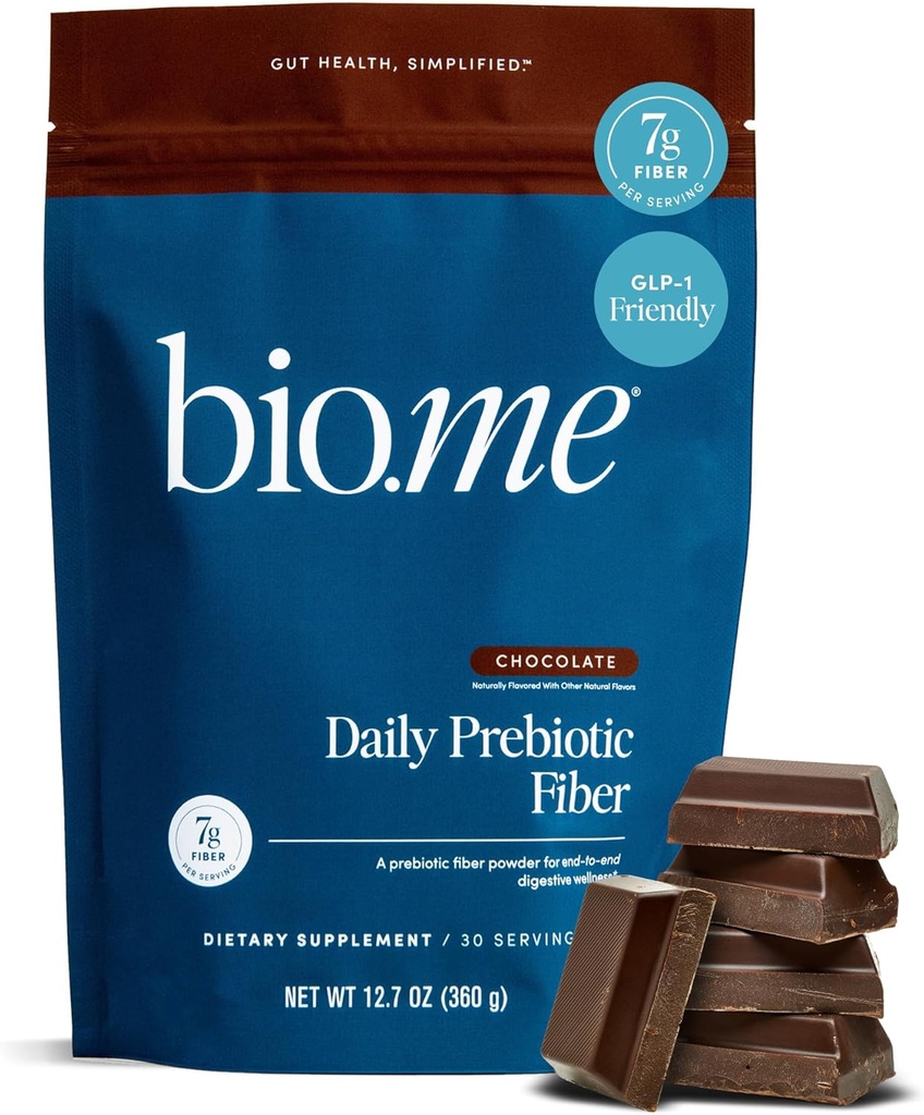 Bio.me Daily Prebiyotik Fiber Toz Çikolatası - 7g Per Servis - Kadınlar ve Erkekler için Betonlu Fiber Supplement Toz - Digestive Health & Gut Health - GLP-1 Friendly, Sugar Free - 30 Servisler