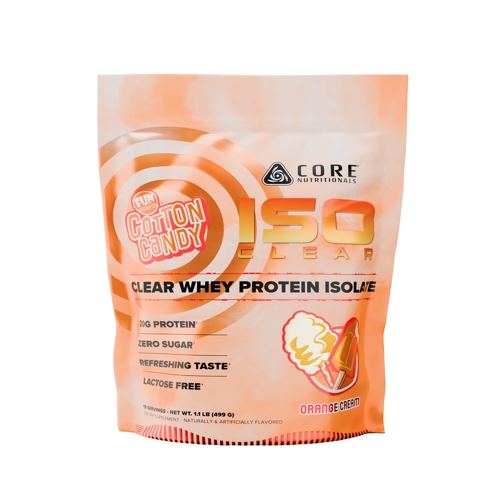 Core Nutritionals Iso Clear Whey Protein Isolate | Low Calorie, Carb, & Fat | Lactose Free & Easy to Digest | 20g Protein, Zero Sugar | 1.1 Pound (Fun Sweets Orange Cream)