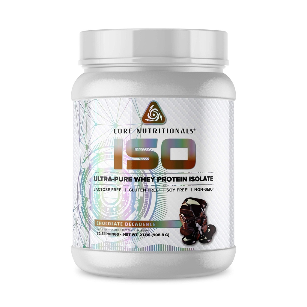 Core Nutritionals Iso Whey Protein Isolate | Lactose, Gluten, & Soy Free | 100% Micro Filtered, Cold Pressed | 25g Protein | 2 Pound (Chocolate Decadence)