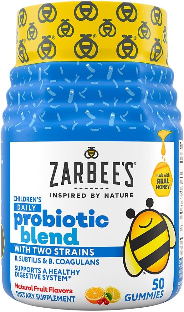 Zarbee's Kid's Daily Probiyotik Blend Gummies with 2 Strains for Digestive Support; Easy To Chew; Gluten-Free & Drug-Free; Ages 2+; Natural Fruit Flavors; 50 Count
