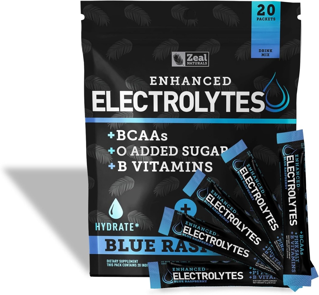 Gelişen Elektrolyte Toz Çelik Paketleri (Mavi Raspberry | 20 Packets) w/ 0 Sugar +BCAAs +B-Vitamins Electrolyte Supplement w Pids çinko & Magnezyumtion - Keto Electrolytes