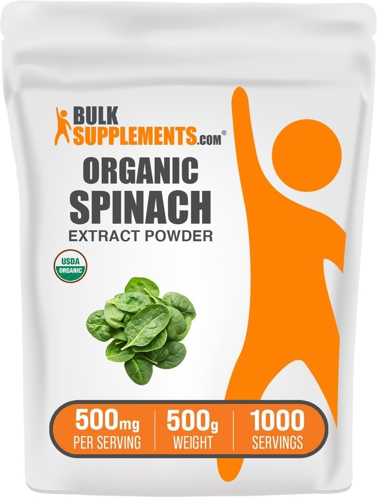 BulkSupplements.com Βιολογικό εκχύλισμα σπανάκι σκόνη - Βιολογική σκόνη σπανάκι από εκχύλισμα φύλλων, συμπλήρωμα βοτάνων - Χωρίς γλουτένη, 500mg ανά σερβίρισμα, 500g (1.1 lbs) (πακέτο του 1)