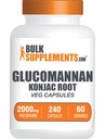 BulkSupplements.com Glucomannan Capsules - Konjac Root Extract, Glucomannan Supplements, Herbal Supplement - Gluten Free, 4 Capsules per Service, 240 Count (Pack of 1)