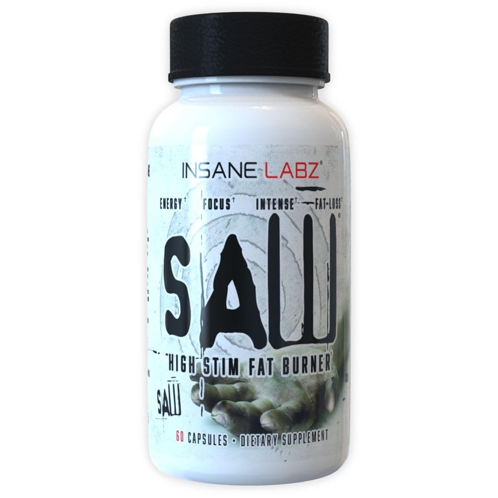 Insane Labz Saw®, High Potency Fat Burner, Thermogenic Weight Loss Supplement and Appetite Suppressant with L-Tyrosine, Yerba Mate, GABA and Alpha Yohimbine, 60 Srvgs