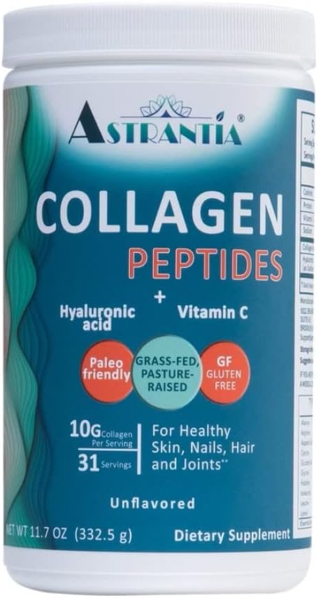 ASTRANTIA Collagenvor Toz, Grass-fed Unflavored Collagen with Hyaluronic Acid and Vitamin C for Health Nails, Skin, Hair and Commons | Paleo Friendly | Gluten Free | Non GMO |11.7 OZ