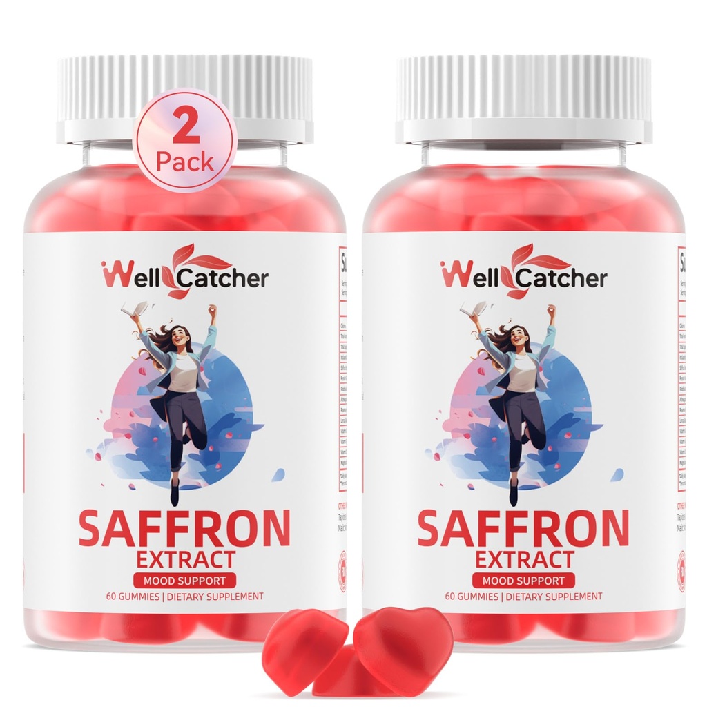 Yetişkinler Çocuklar için Saffron Gummies - Organik Saffron Extract Supplement for Men Women Sugar Free for Mood Balance Support Better Sleep Metabolism with Vitamins Non GMO Strawberry Flavored 60 Days Supply