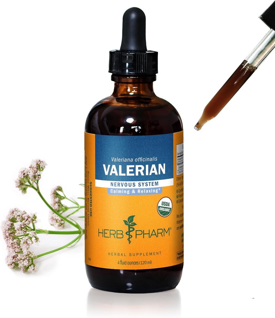 Herbm Pharm Organik Valerian Kökü Rahatlama ve Restful Uyku, Organik Cane Alkol, 4 Ounce