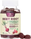 Beet Root Supplement Gummies - Beetroot Ekstraksiyon Toz C & Magnezyum ile Servis - Enerji Kalp Sağlığı ve Nitrik Çimento Üretimi - Red Beets Tamams Gummy - 60 Gummies