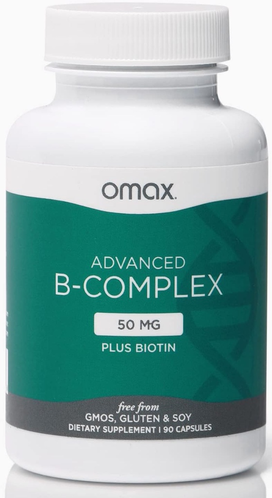 Omax3 Gelişmiş Vitamin B Kompleksi 50MG ile Biotin | Güçlü & Shiny Saç, Skin Nails, Destek Stres, Immunity, Energy Metabolism, 90 Capsules