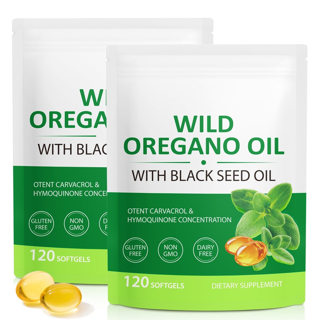 Oregano Softgels 6000mg, 1'de Siyah Tohum Yağı 200 mg ile Formula 1'de, Immune Support, Oregano Oil Capsules Organik, Doğal Savunma Supplement, Non-GMO, Easy to Swallow, 240 Softgels