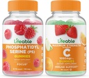 Φωσφατιδυλσερίνη (PS) + Βιταμίνη C 1050mg, Gummys Bundle - Μεγάλη γεύση, συμπλήρωμα βιταμίνης, χωρίς γλουτένη, GMO δωρεάν, Μασώμενο Gummy