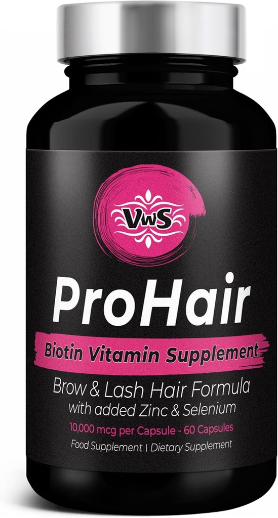 VWS Biotin 10.000 mcg Diyetary Supplement w/Zinc & Selenium, Kadın ve Erkekler için Daha Güçlü ve Sağlıklı Cilt, 60 Vegan Capsules