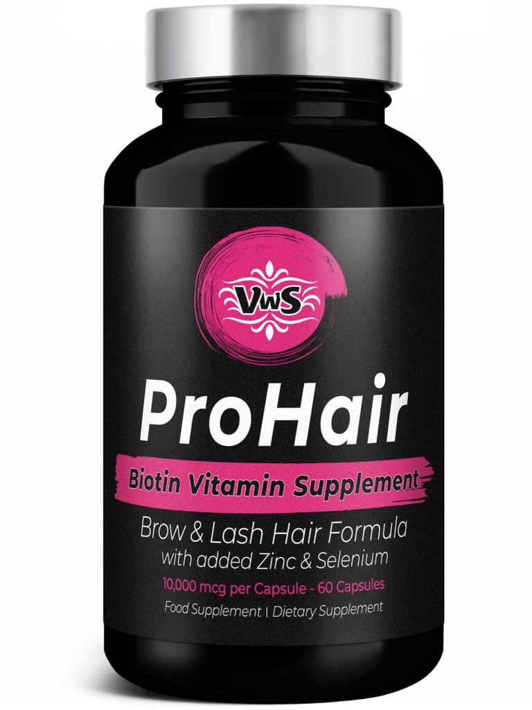 VWS Biotin 10.000 mcg Diyetary Supplement w/Zinc & Selenium, Kadın ve Erkekler için Daha Güçlü ve Sağlıklı Cilt, 60 Vegan Capsules