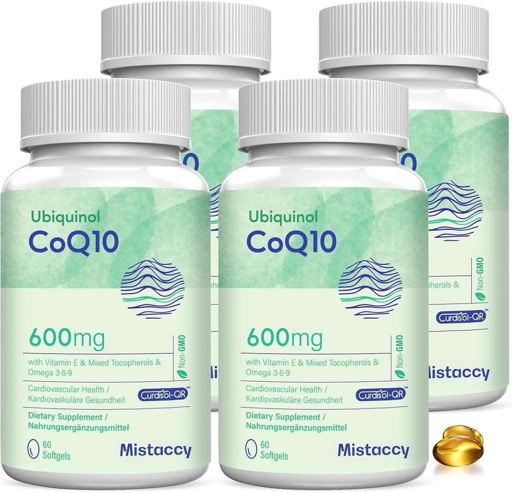 CoQ10 600 mg Softgels | Yüksek Abhidrasyon CoQ10 Ubiquinol Supplement | Azaltın Form E & Omega 3 6 9 | Antioksi Santral Sağlık için İyi | 240 Softgels