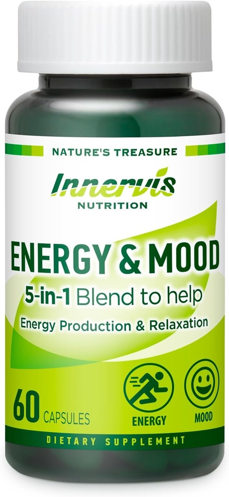 Enerji ve Mood Supplement – Enerjiyi güçlendirin ve Fatigue, Destek Rahatlama – 60 Capsules – Non-GMO, 3rd Parti Test Edildi – İçsel Beslenme Beslenme