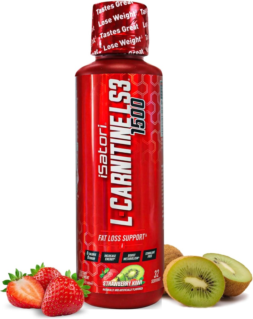iSatori L-Carnitine LS3 1500, Sıvı L-Carnitine with Acetyl L-Carnitine L-Tartrate, Stimulant Free Pre Workout, Low Calorie, Sugar, Gluten, Keto-Friendly, Strawberry Kiwi (32 hizmet)