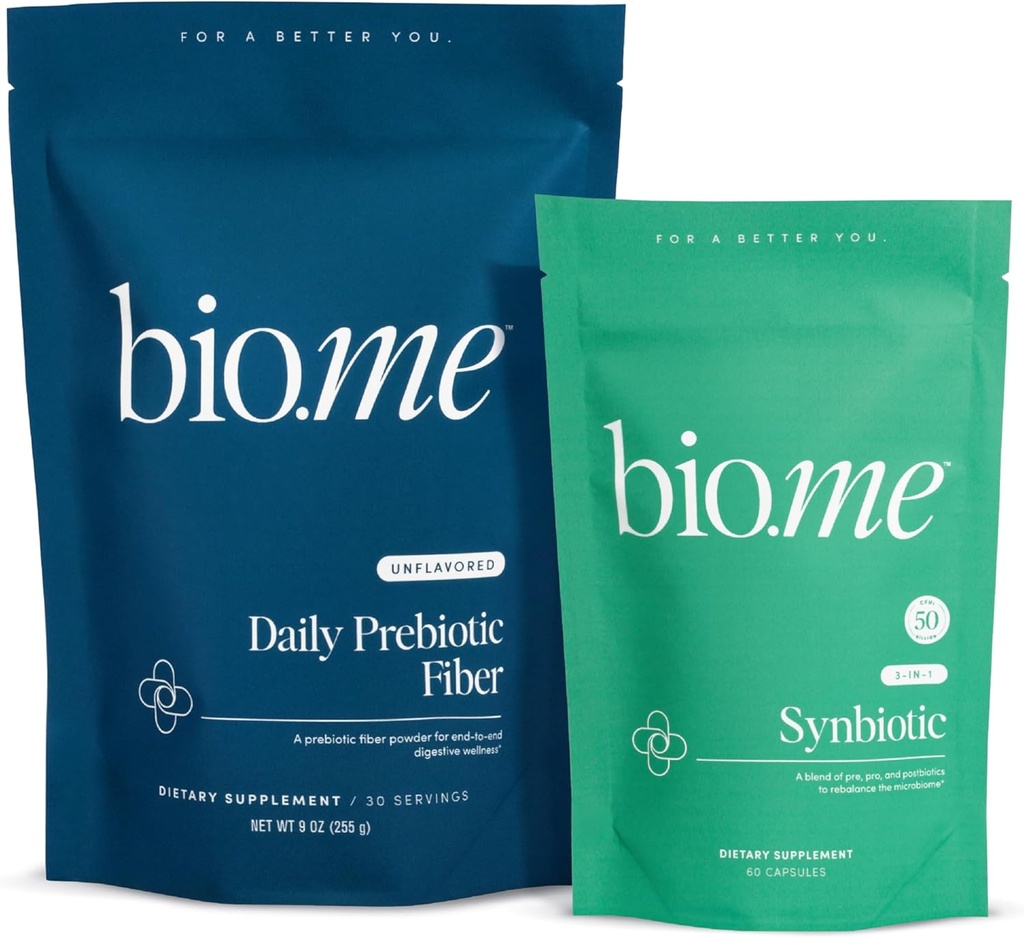 Bio.me Daily Prebiyotik Fiber & Synbiyotik Sche - Fiber Toz Digestive Health & Bloating - Pre, Pro, Postbiyotik for Gut Health & Immune Support, Non-GMO, Gluten Free - 30 hizmet, 60 Capsules