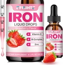 Kadınlar için sıvı Demir Supplement & Çocuklar için Multivitamin Demir Drops, Folate, C, B6, B12, Anemi için çinko, Iron Deficiency, Blood Builder, Energy - Natural Strawberry Flavor, Vegan 2 Fl Oz Oz