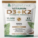 Vitamin D3 10,000 IU + K2 MK-7 (500mcg) | High-Strength Vegan D3 from Lichen | Omega-3 DHA/EPA, Astaxanthin, Black Seed Oil & Algal DHA | Immune, Bone, Heart & Muscle Support | 180 Softgels