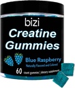 Bizi Creatine Gummys για άνδρες και γυναίκες - 1g Creatine Monohydrate per Gummy - Καρπούζι Γεύση - προπόνηση, μυϊκή ανάπτυξη, και συμπλήρωμα αποκατάστασης - Vegan & Gluten Free (60 ct) (Blue Raspberry)