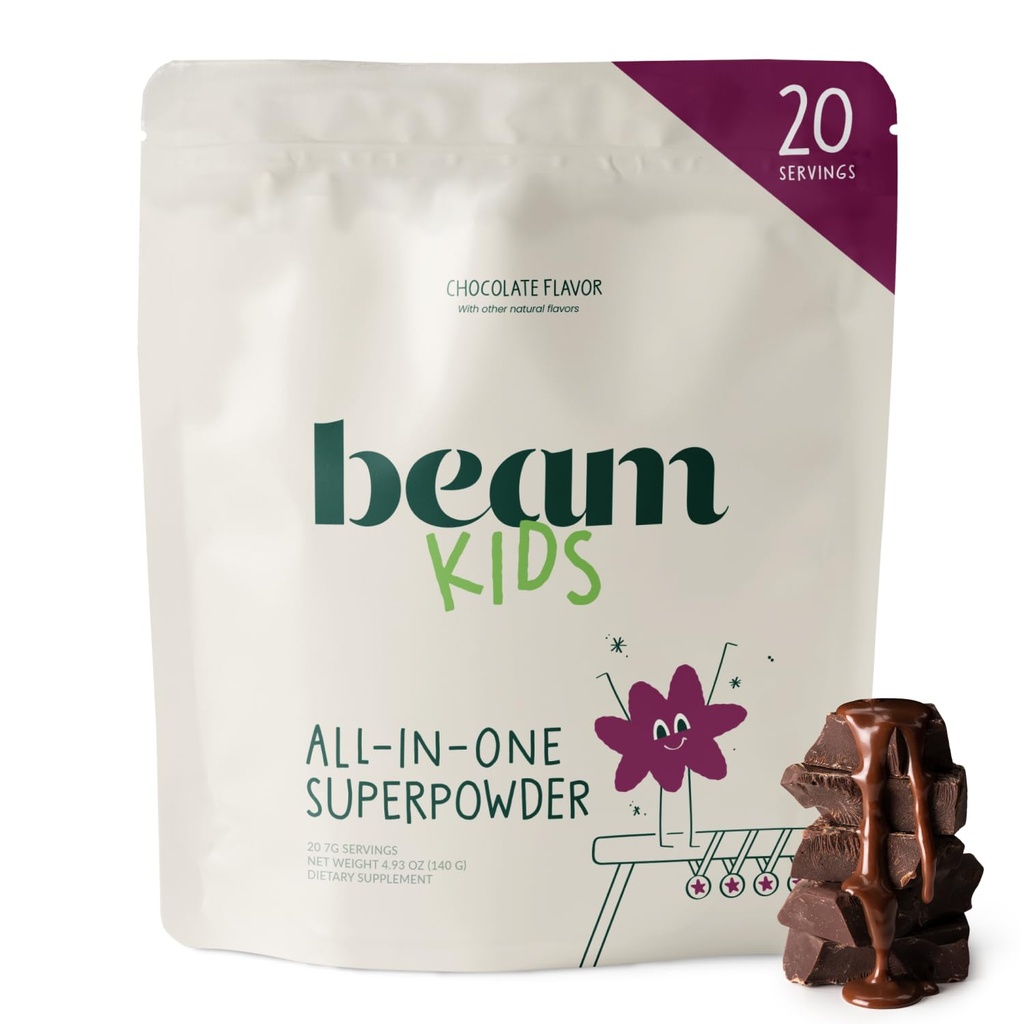 Beam Kids Multivitamin Powder – Kids Vitamins with Greens, Probiotic & Prebiotic, Immune Support for Children & Toddlers, No Artificial Sweeteners, for Picky Eaters, 20 Servings, Chocolate Flavor